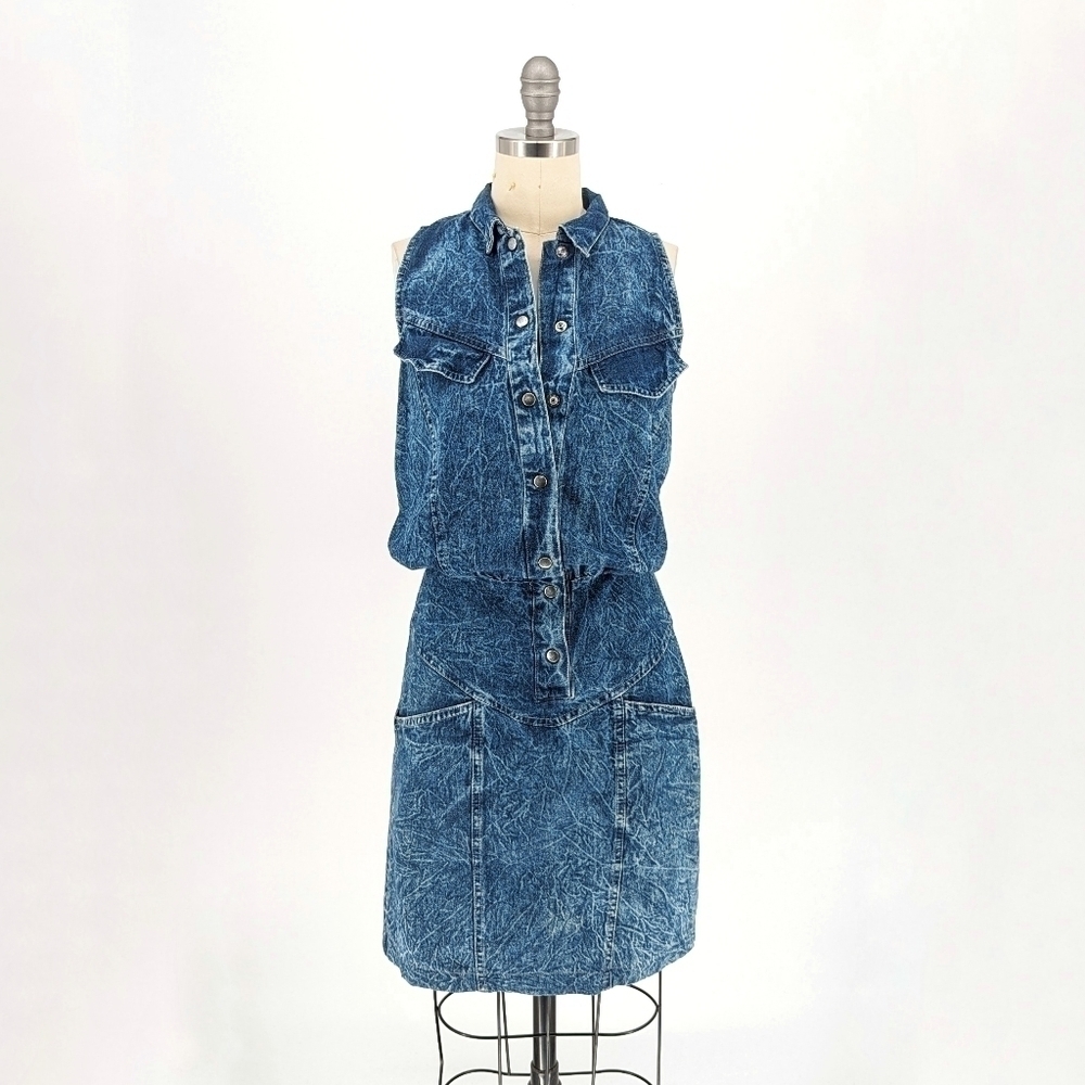 Vintage Physical Inc LA Acid Wash Demin Dress Blue S retro 80s 90s punk western